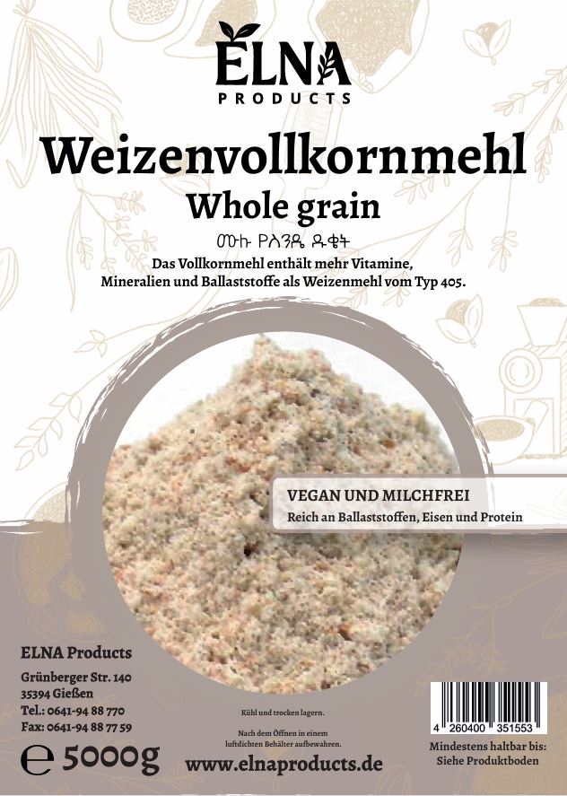 Weizenvollkornmehl 5000g ሙሉ የስንዴ ዱቄት