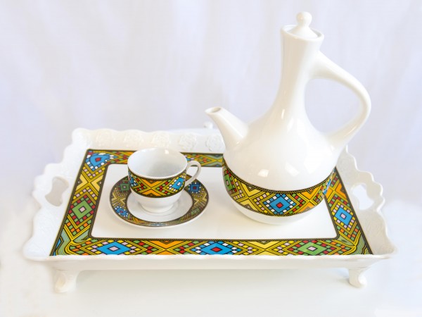 REKEBOT Tablett zum Kaffee servieren weiß aus Pozellan 39,5*24 CM
